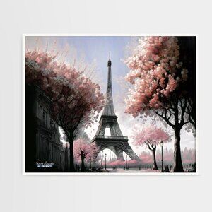 16x20 Paris Eiffel‎ Tower Floral Fantasy Watercolor Oil Painting Art Poster